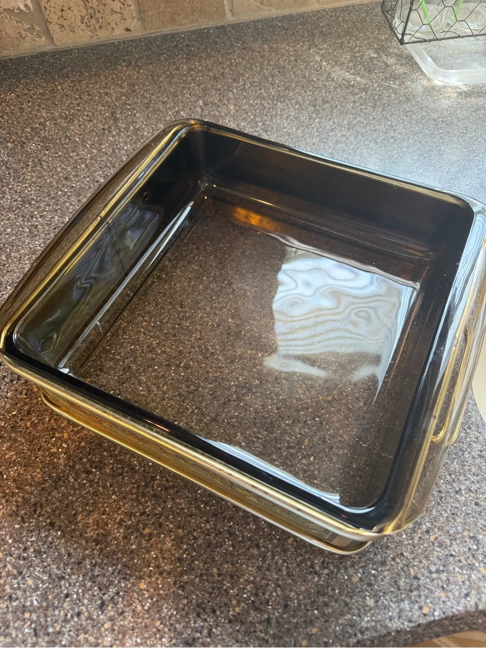 Vintage Pyrex 232 2 Qt Casserole Dish w/ Fruit Metal Serving Cradle Handles